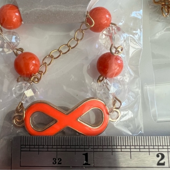 Infinity sign colorful *RED bead & chain bracelet adjustible osfm - Picture 1 of 10